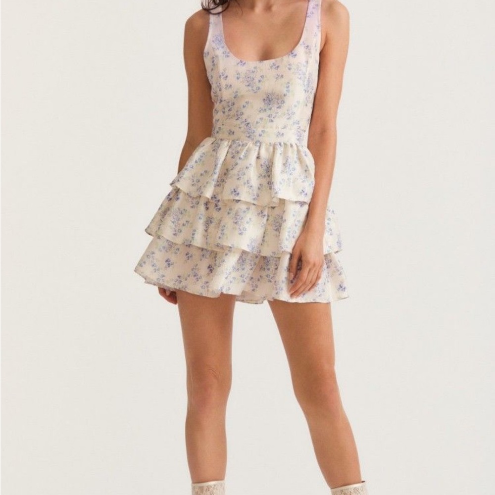 LoveShackFancy Blue Floral Mini Dress